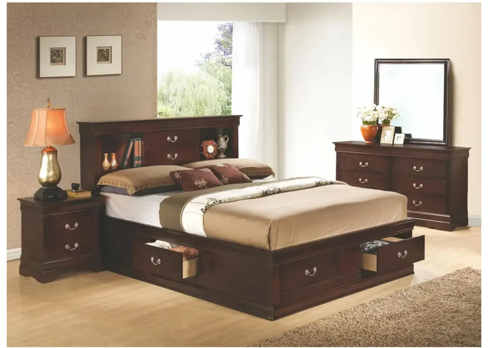 Rossie 4-pc. Storage Bedroom Set in Cappuccino by Glory Furniture