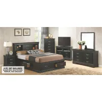 Rossie 4-pc. Storage Bedroom Set in Black by Glory Furniture