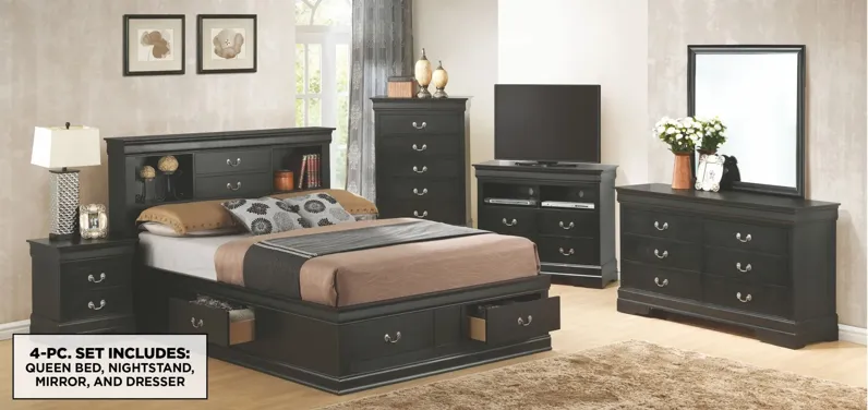 Rossie 4-pc. Storage Bedroom Set in Black by Glory Furniture