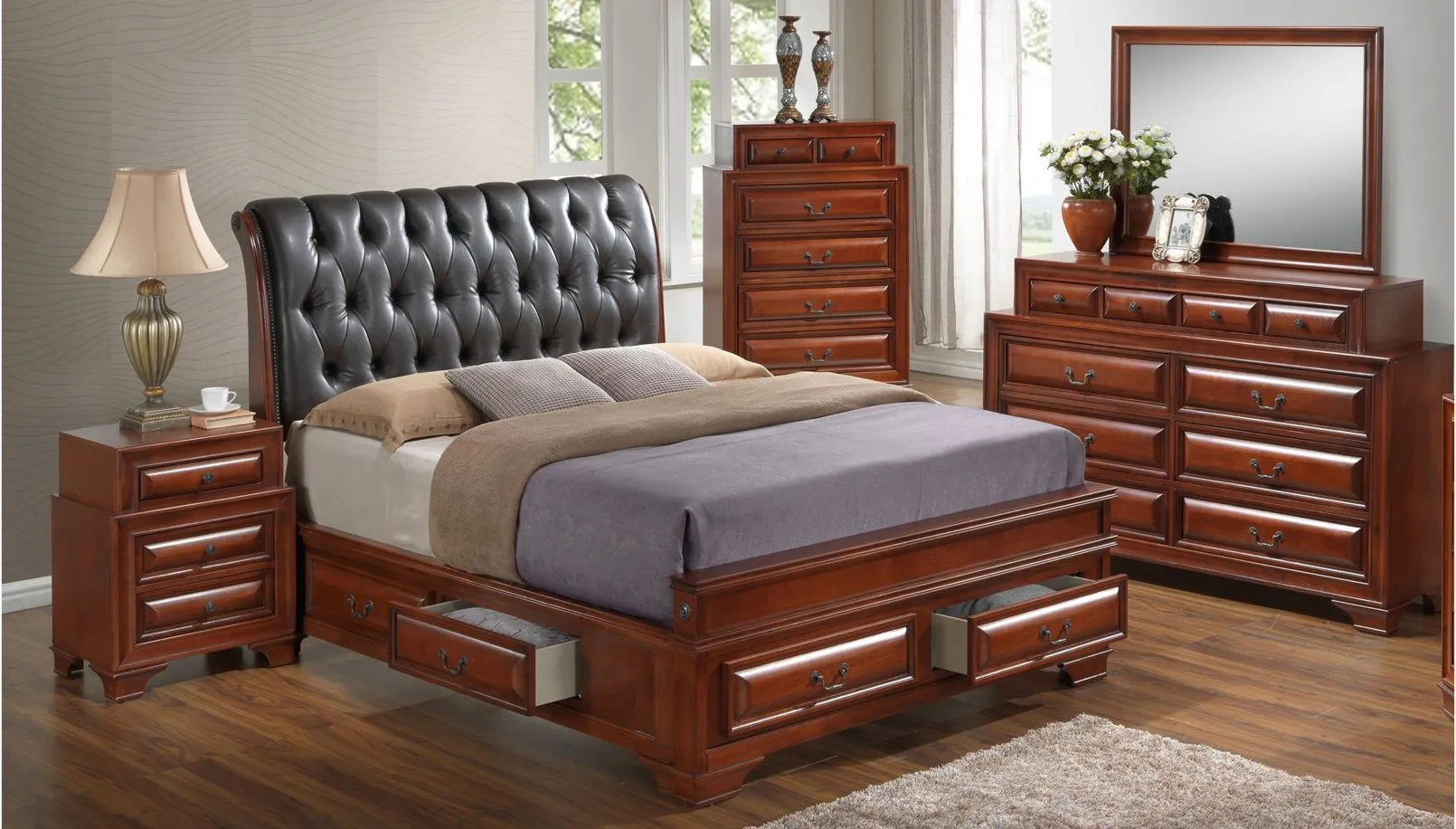 Sarasota Upholstered Storage Bed in Light Cherry by Glory Furniture