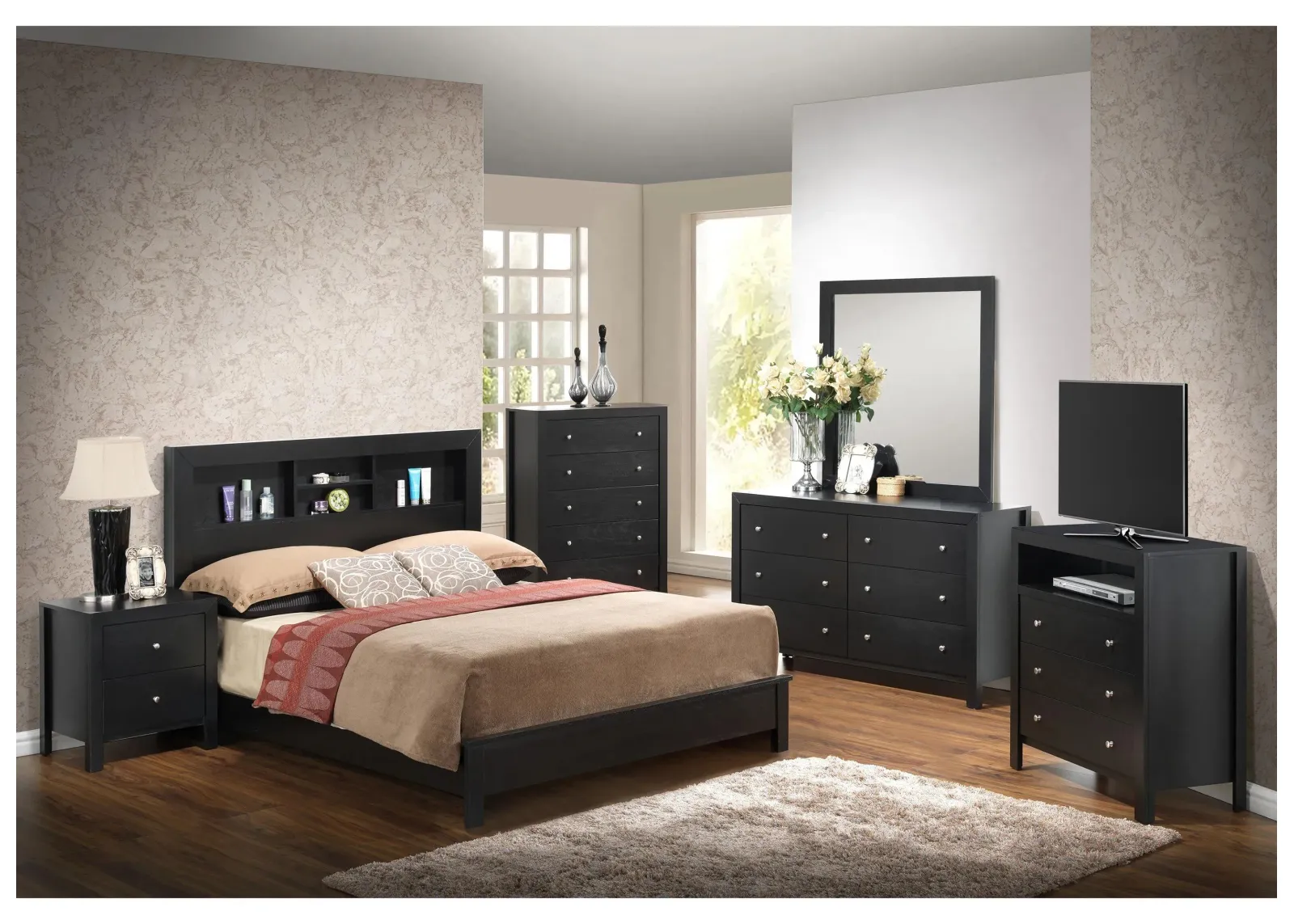 Burlington 4-pc. Bookcase Bedroom Set in Black by Glory Furniture