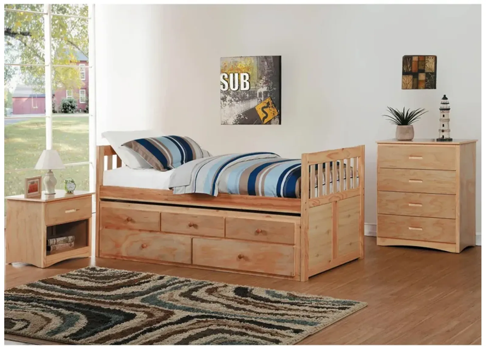 Carissa Trundle Bed With Storage in Natural by Homelegance