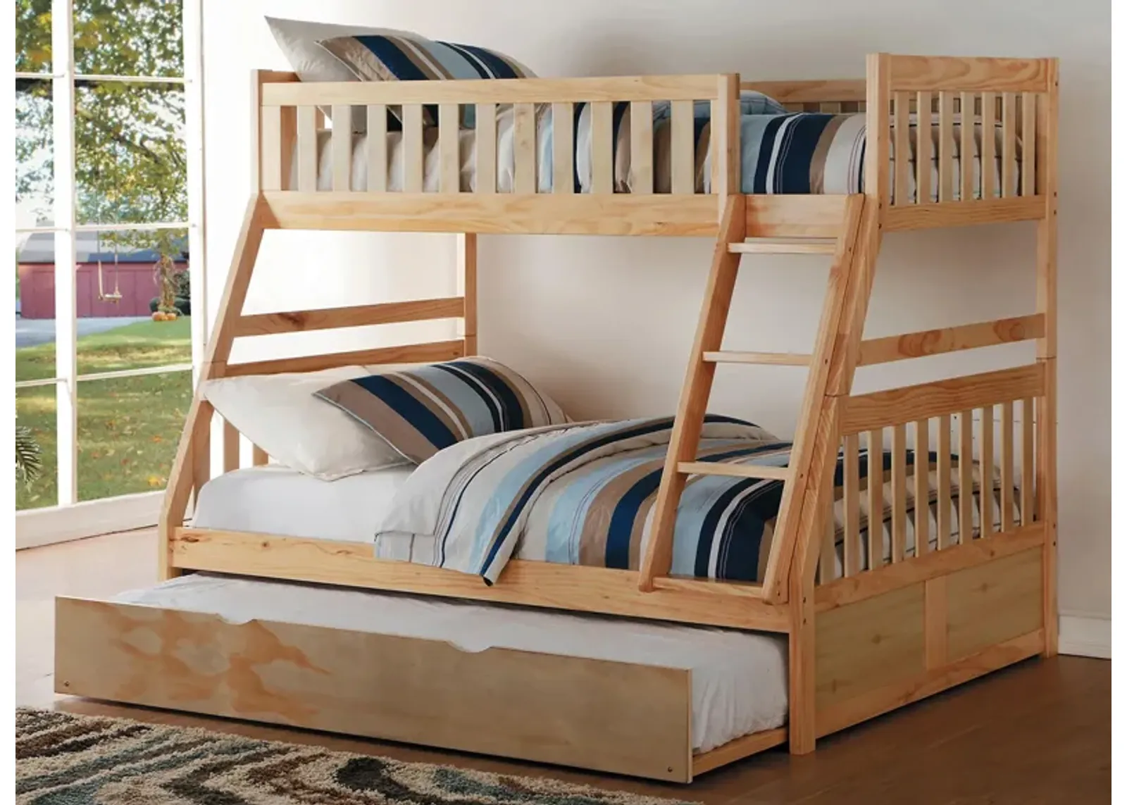 Carissa Bunk Bed With Trundle in Natural by Homelegance