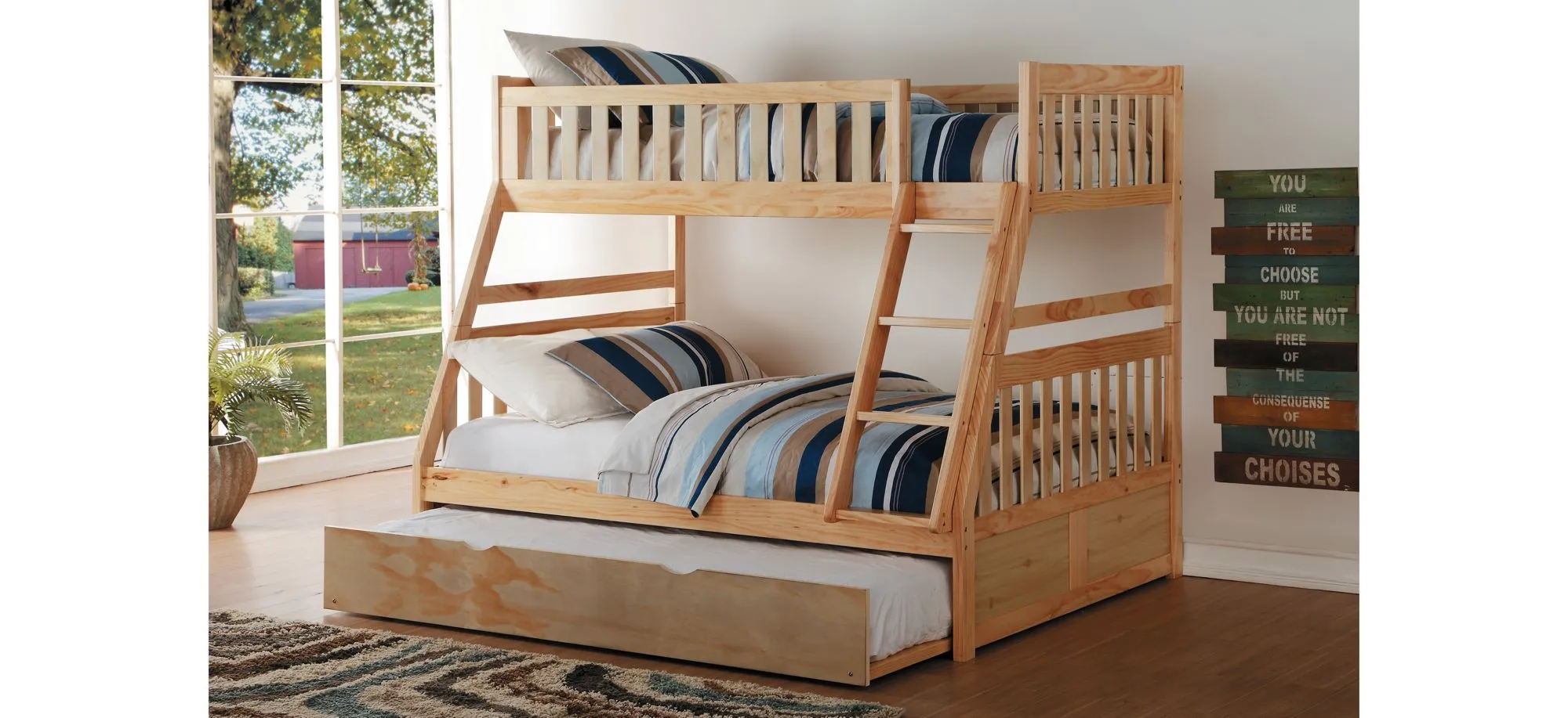 Carissa Twin Over Full Bunk Bed with Trundle in Natural by Homelegance