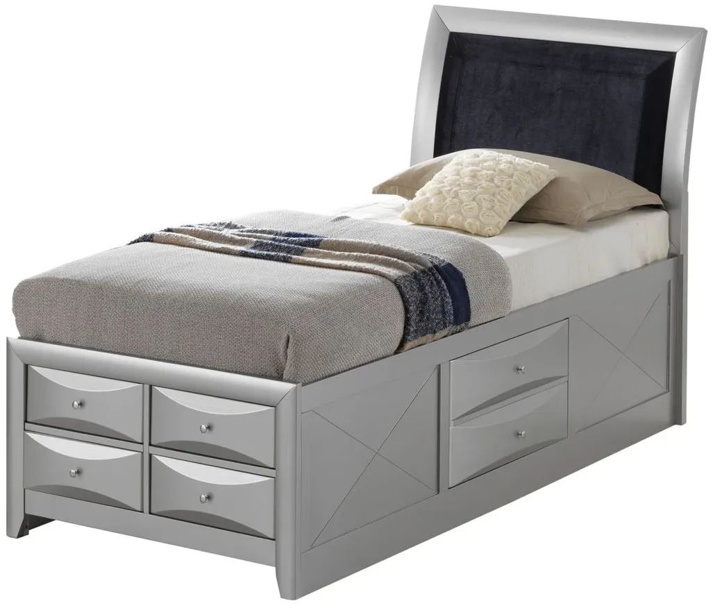 Marilla Upholstered Captain's Bed in Silver by Glory Furniture
