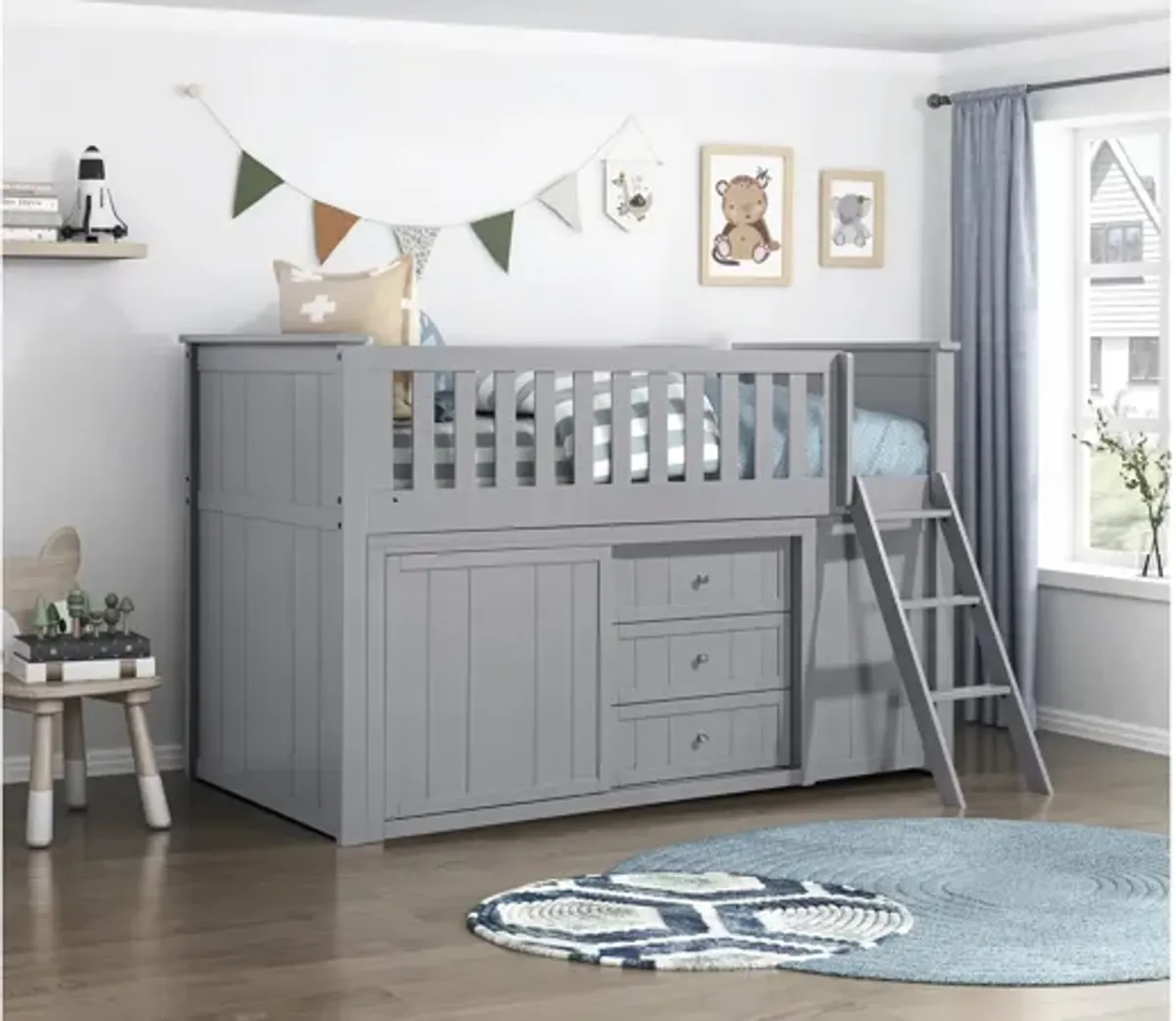 Bartly Low Loft Bunk with Bookcase and Dresser