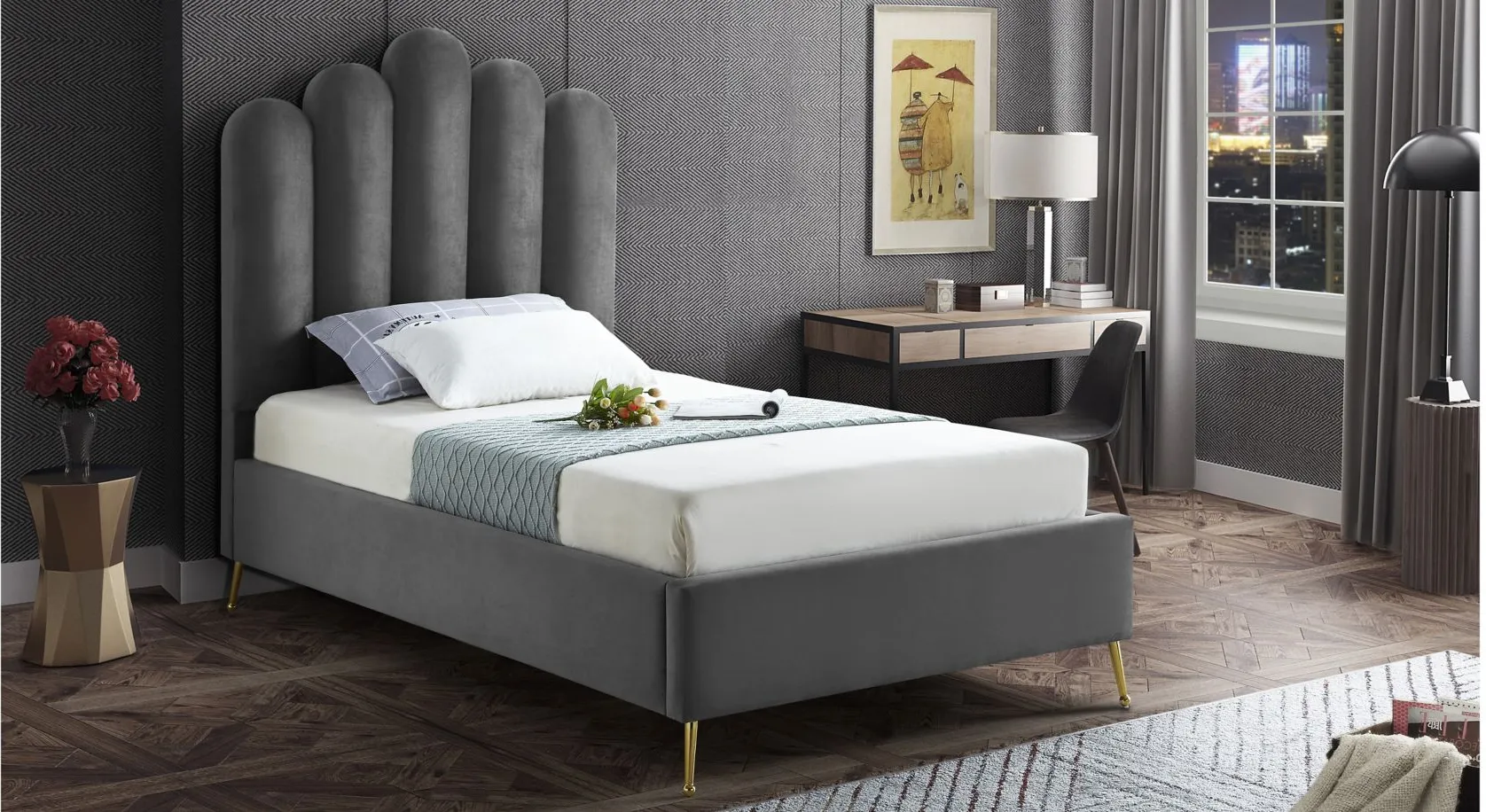 Lily Bed in Gray by Meridian Furniture