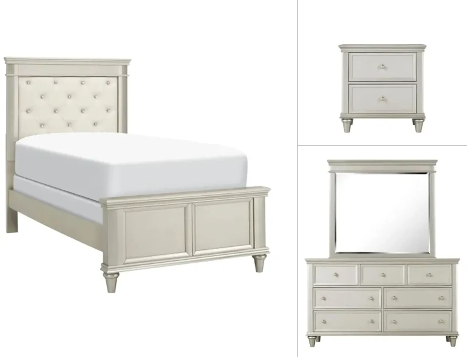 Tiffany 4-pc Upholstered Bedroom Set in Silver by Homelegance