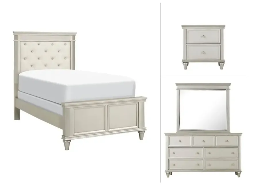 Tiffany 4-pc. Upholstered Bedroom Set in Silver by Homelegance