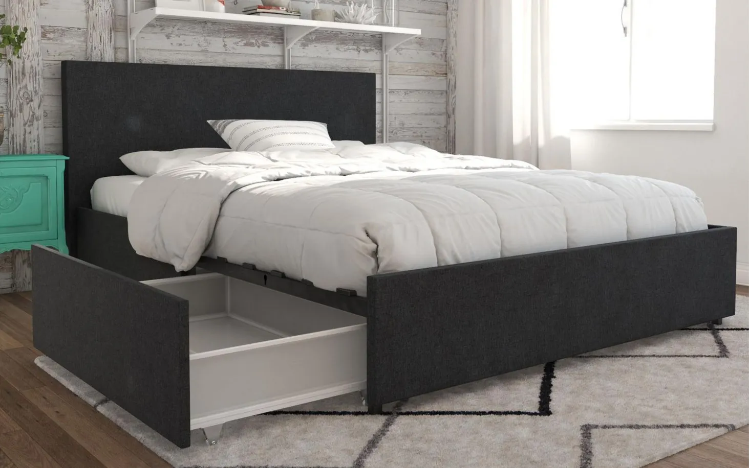 Kelly Upholstered Bed Full in Dark Gray Linen by DOREL HOME FURNISHINGS