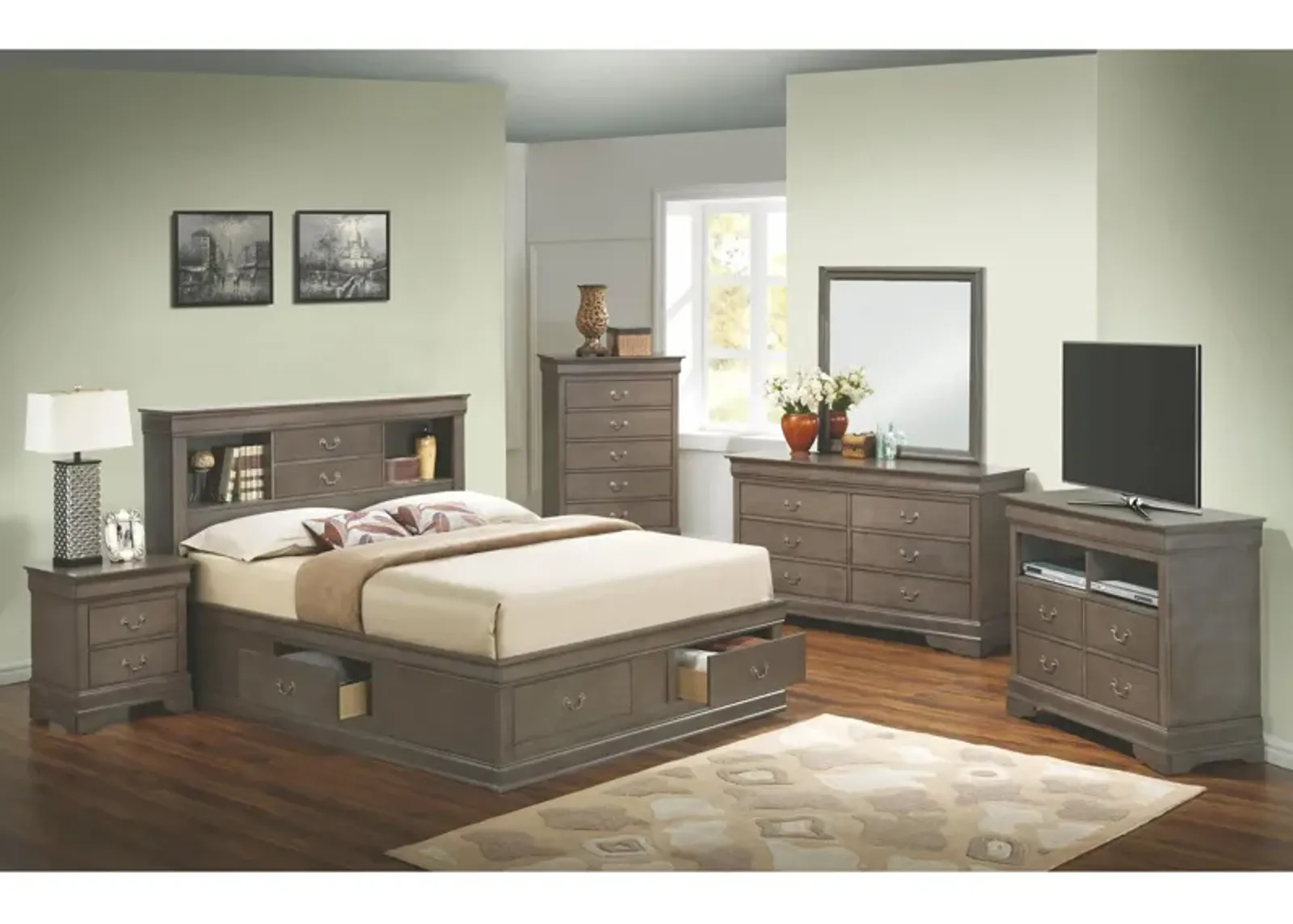 Rossie 4-pc. Storage Bedroom Set in Gray by Glory Furniture