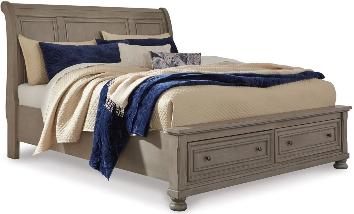 Lettner Queen Sleigh Bed with Storage in Light Gray by Ashley Furniture