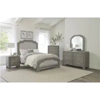 Kara 4-pc. Upholstered Panel Bedroom Set in Driftwood Gray by Homelegance