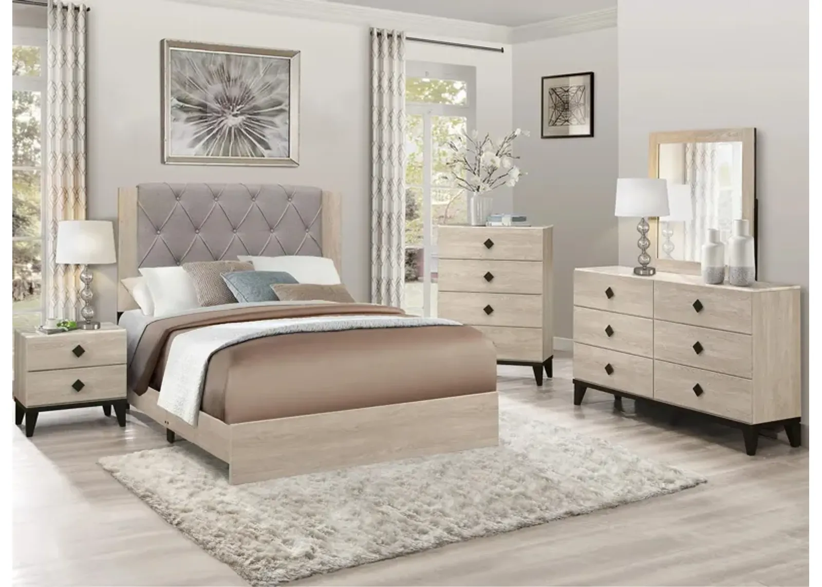 Karren 4-pc Upholstered Panel Bedroom Set in 2-Tone Finish (Cream and Black) by Homelegance