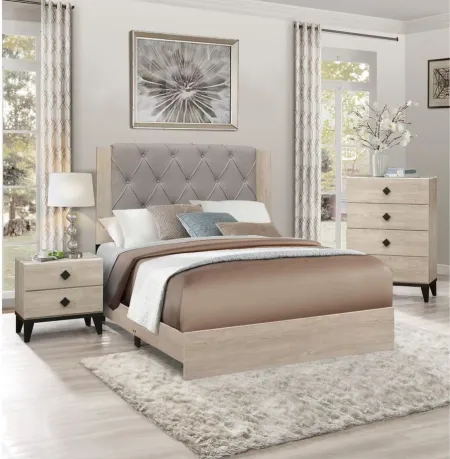 Karren 3-pc. Upholstered Panel Bedroom Set in Cream by Homelegance
