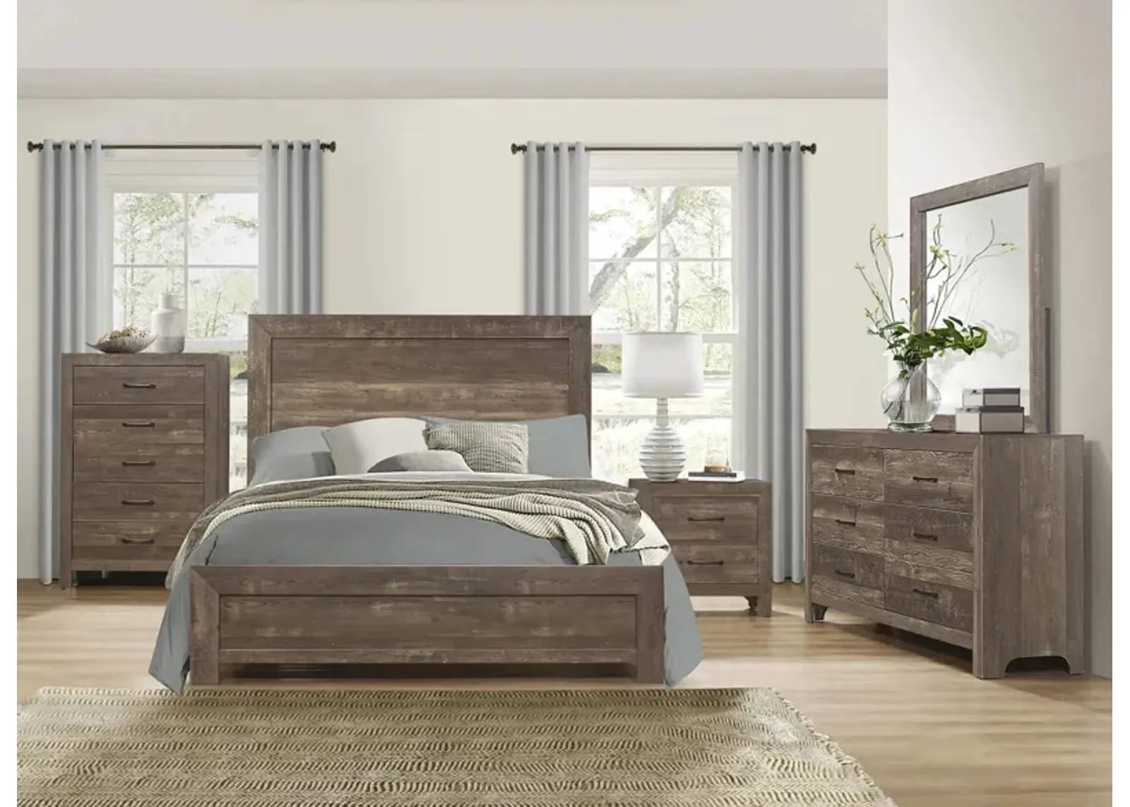 Bijou 5-pc Panel Bedroom Set in Rustic Brown by Homelegance