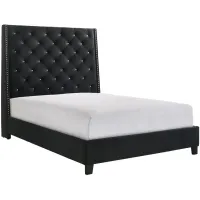 Chant Upholstered Wingback Tufted Bed in Black Velvet by Crown Mark