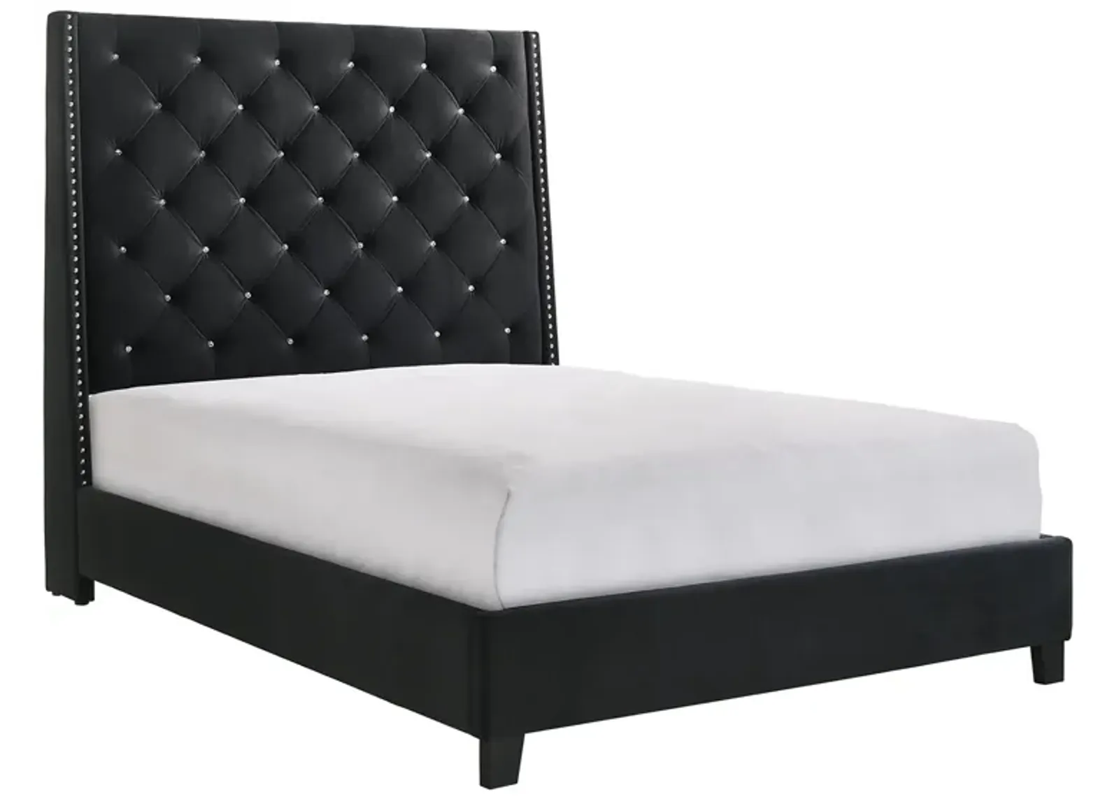 Chant Upholstered Wingback Tufted Bed in Black Velvet by Crown Mark