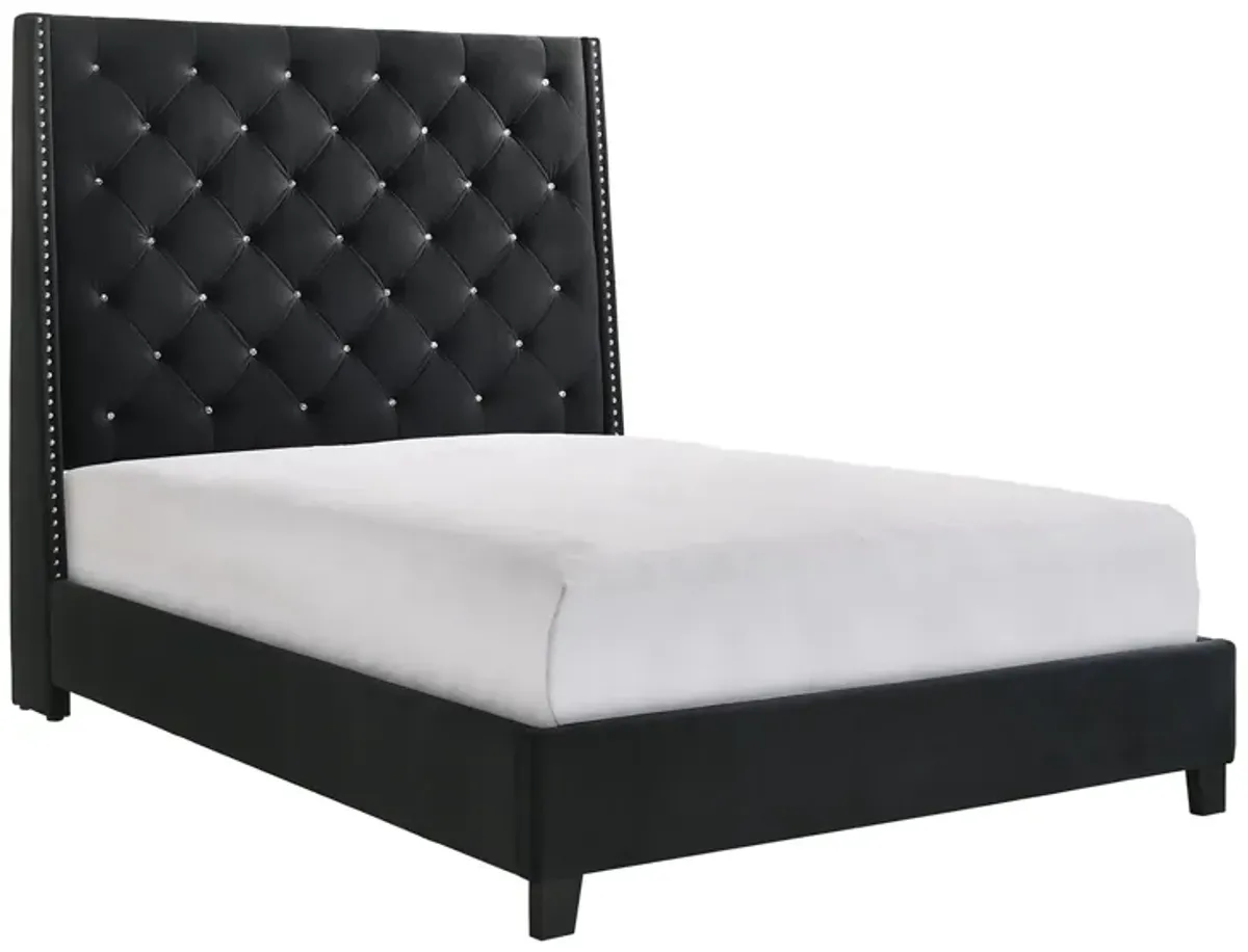 Chant Upholstered Wingback Tufted Bed in Black Velvet by Crown Mark