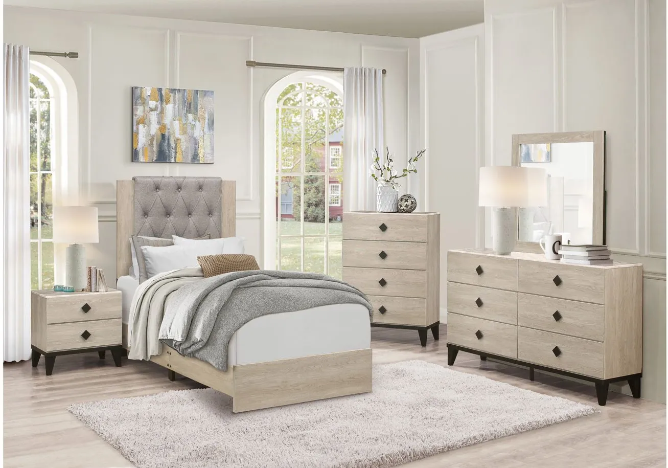 Karren 5-pc. Upholstered Panel Bedroom Set in Cream by Homelegance