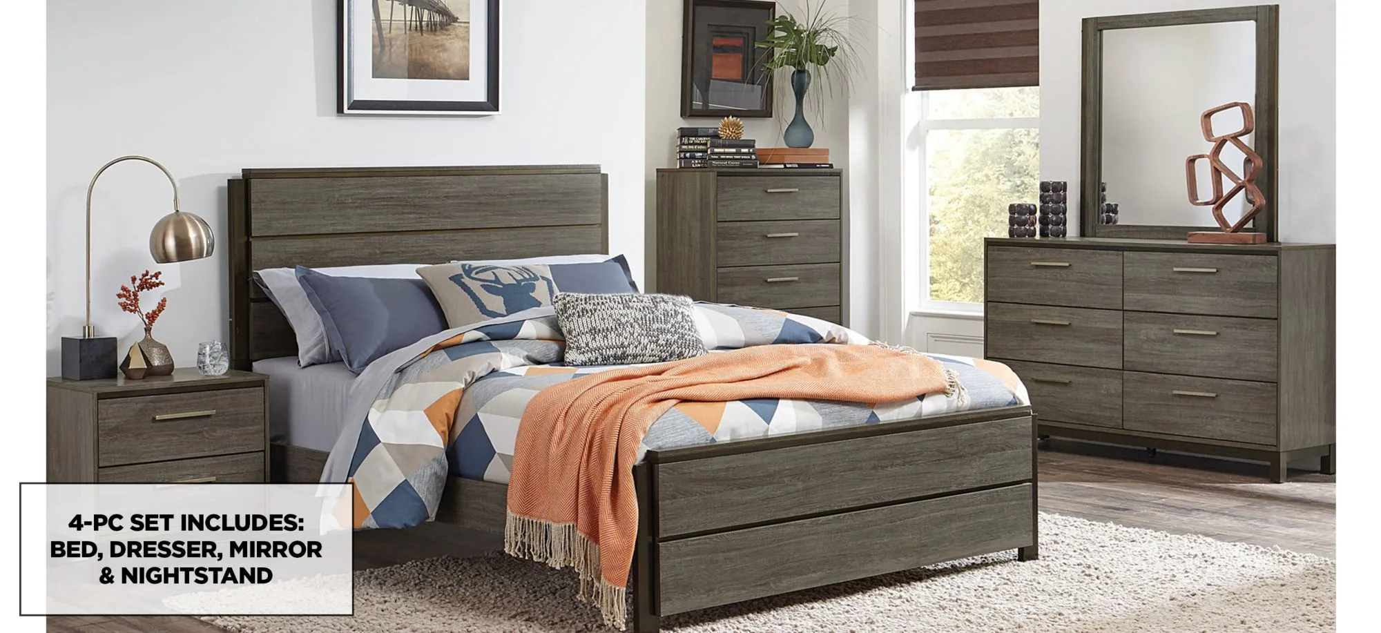 Solace 4-pc Bedroom Set in Antique Gray and Dark Brown by Homelegance