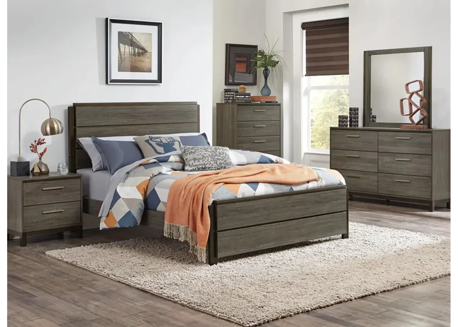 Solace 4-pc Bedroom Set in Antique Gray and Dark Brown by Homelegance