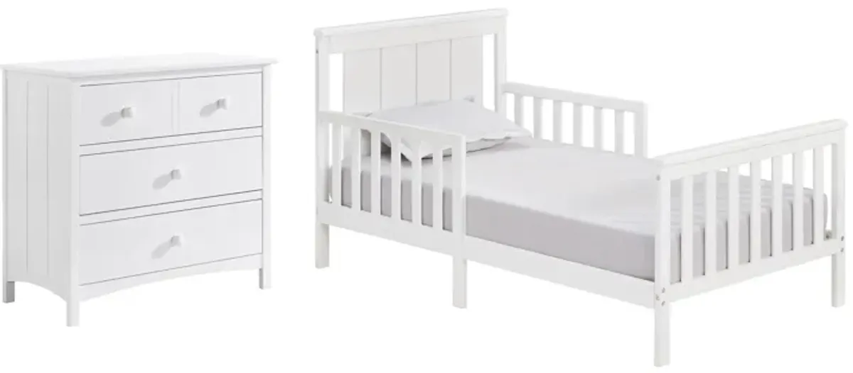 Oxford Baby Lazio Toddler Bed and Dresser Set - 2 pc. in Snow White by M DESIGN VILLAGE