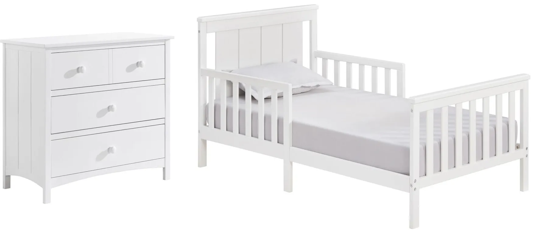 Oxford Baby Lazio Toddler Bed and Dresser Set - 2 pc. in Snow White by M DESIGN VILLAGE