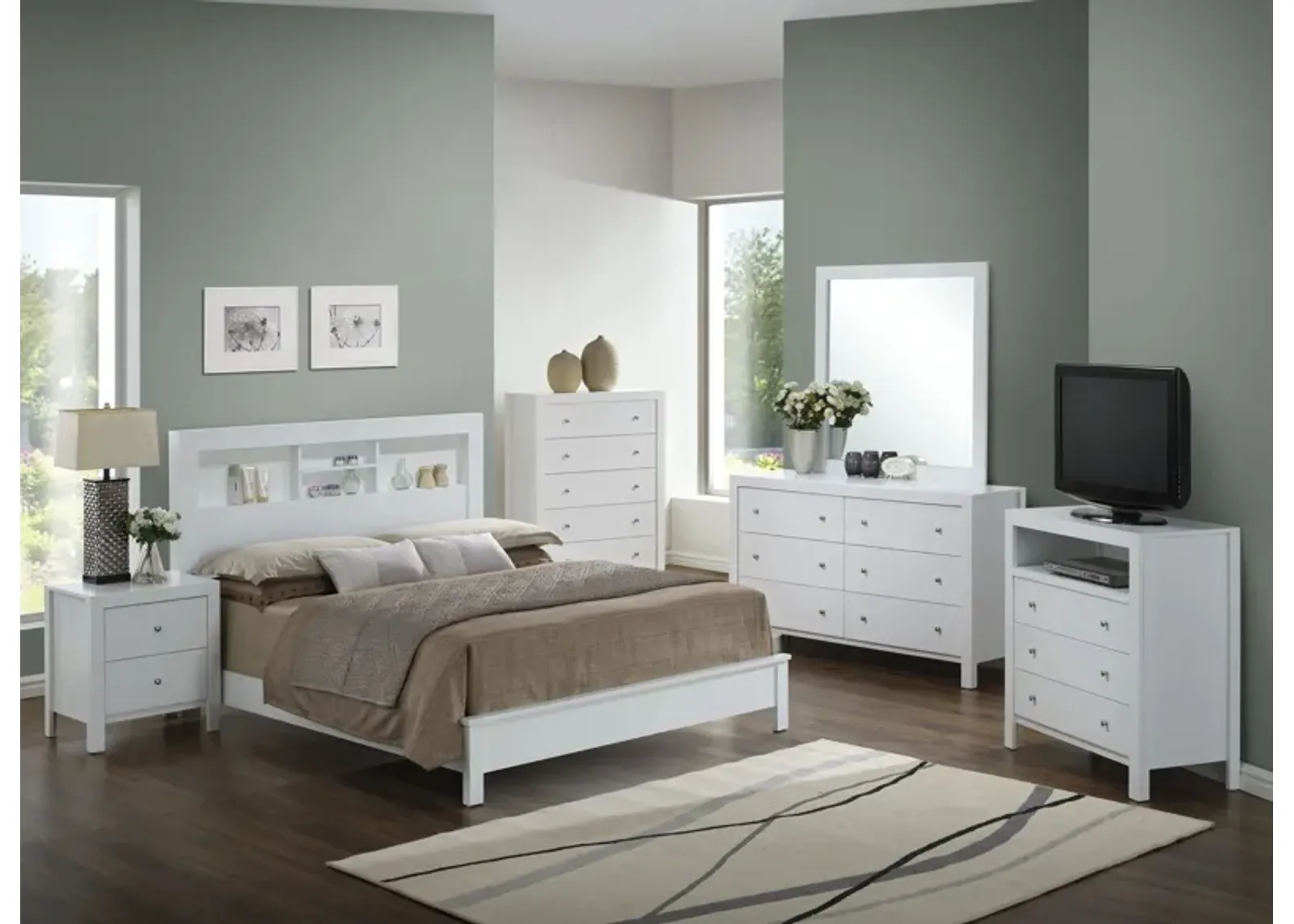 Burlington 4-pc. Bookcase Bedroom Set in White by Glory Furniture