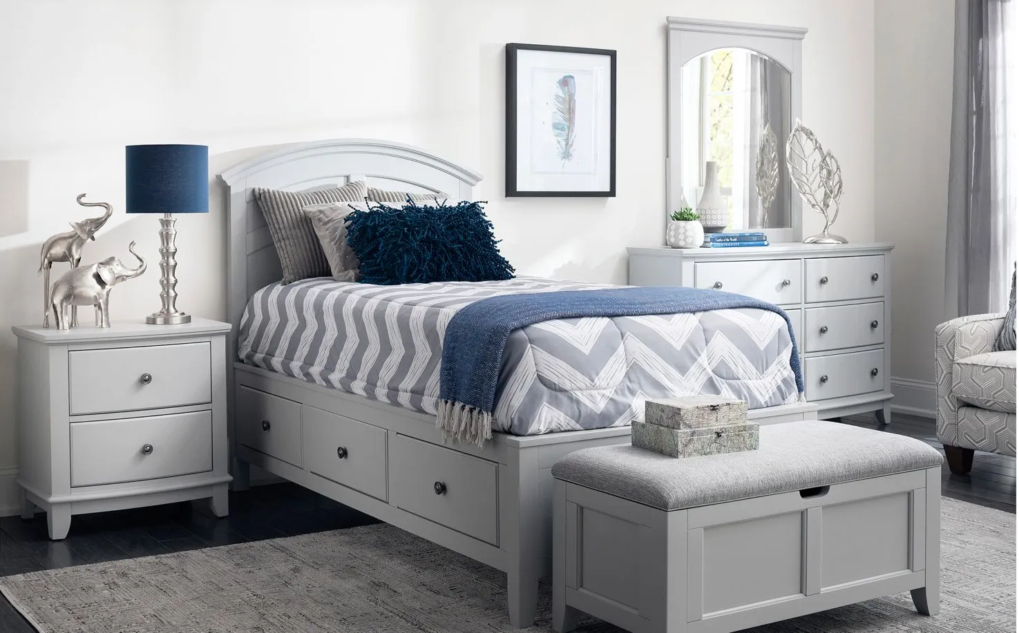 Kylie Youth 4-pc. Platform Bedroom Set w/ 1-Side Storage Bed in Gray by Bellanest