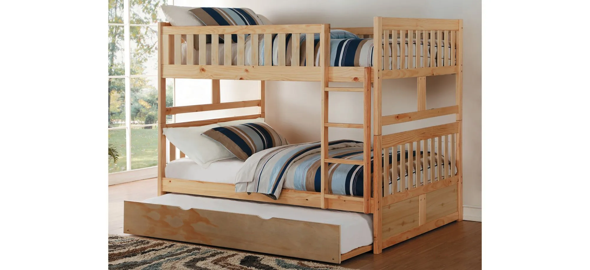 Carissa Bunk Bed with Trundle in Natural by Homelegance