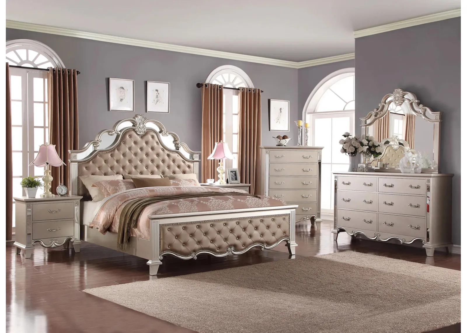 Sonia 4-pc. Bedroom Set in Champagne by Cosmos Furniture