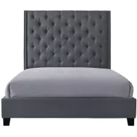 Chant Upholstered Wingback Tufted Bed in Gray by Crown Mark