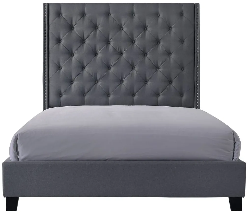 Chant Upholstered Wingback Tufted Bed in Gray by Crown Mark