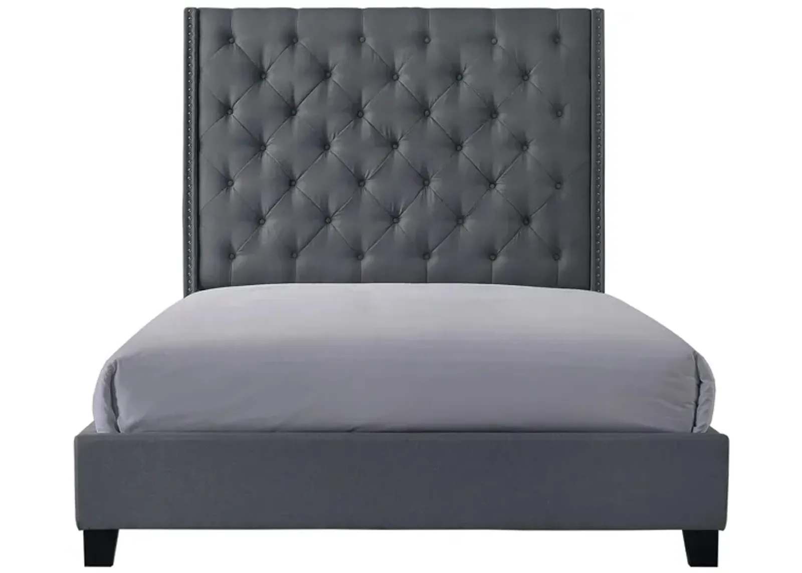 Chant Upholstered Wingback Tufted Bed in Gray by Crown Mark