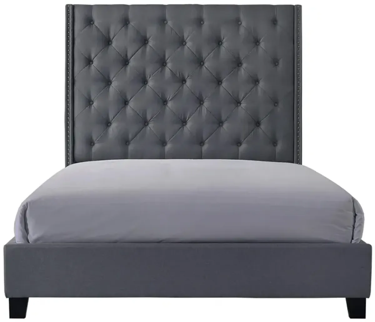 Chant Upholstered Wingback Tufted Bed in Gray by Crown Mark