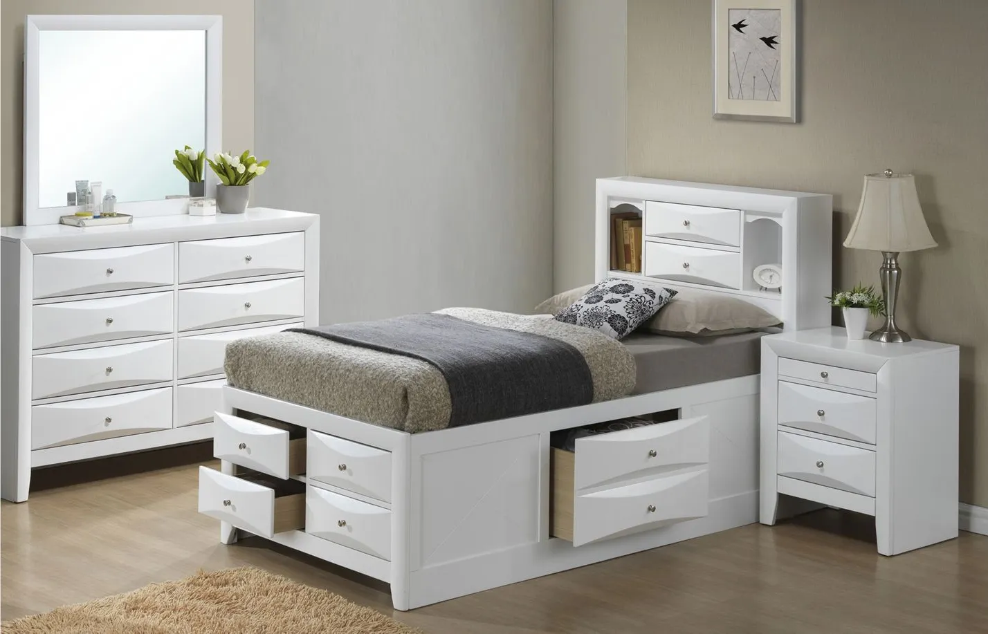 Marilla 4-piece Captain's Bedroom Set in White by Glory Furniture