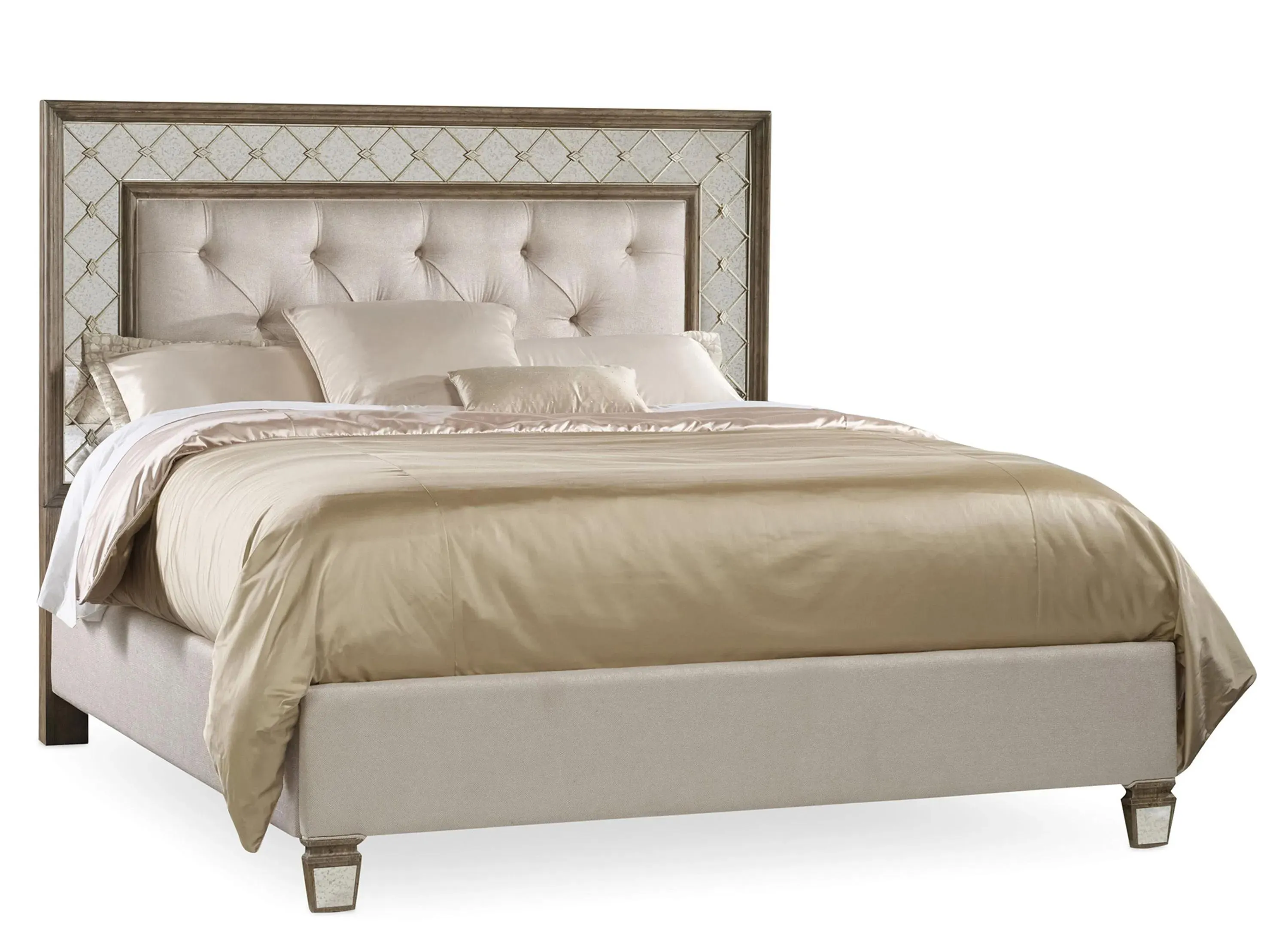 Sanctuary Mirrored Upholstered Bed in Beige by Hooker Furniture