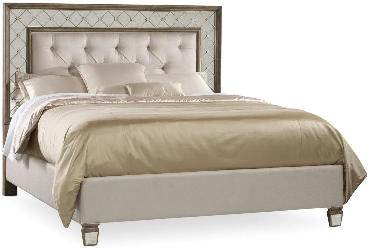 Sanctuary Mirrored Upholstered Bed in Beige by Hooker Furniture