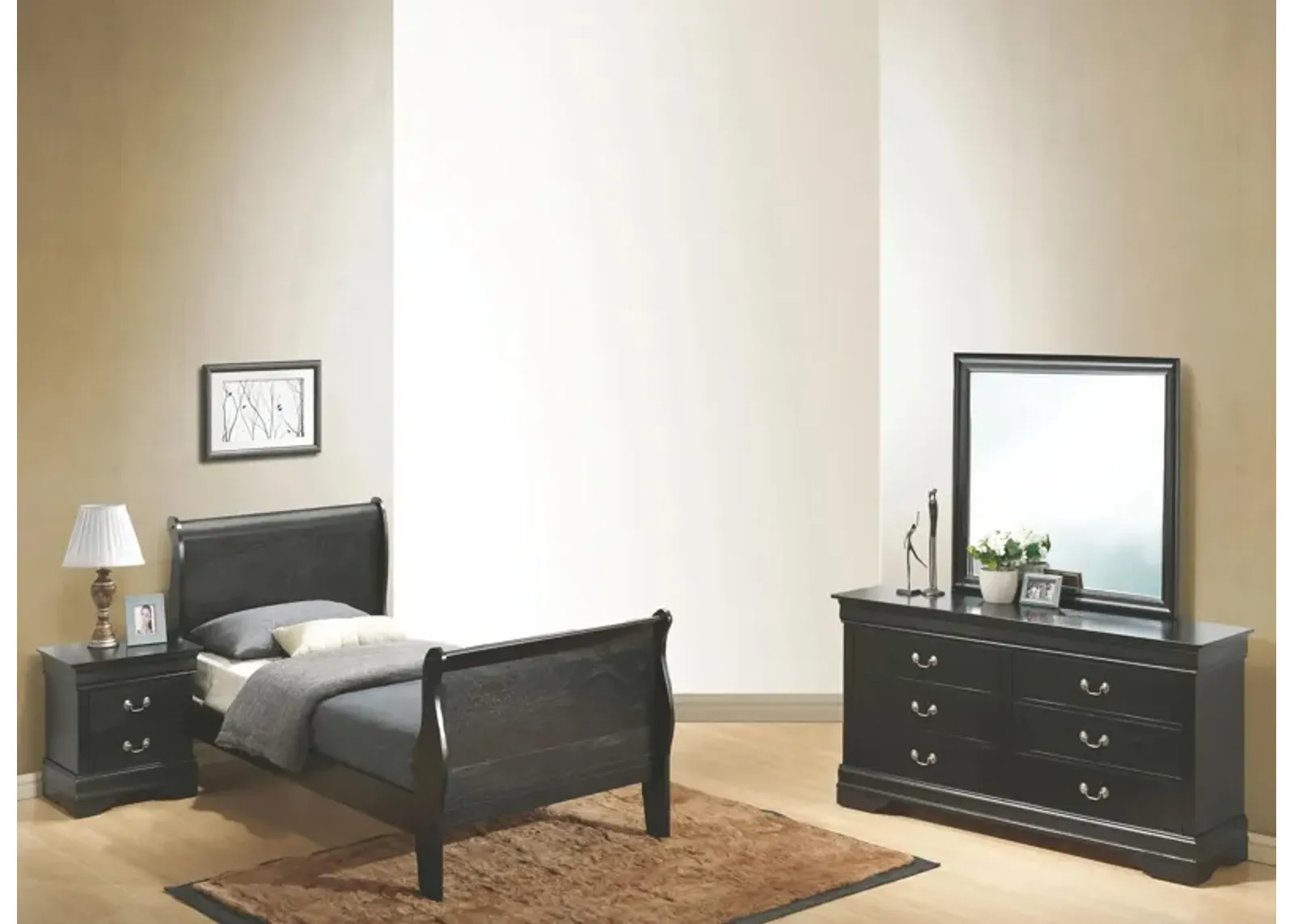 Rossie 4-pc. Sleigh Bedroom Set in Black by Glory Furniture