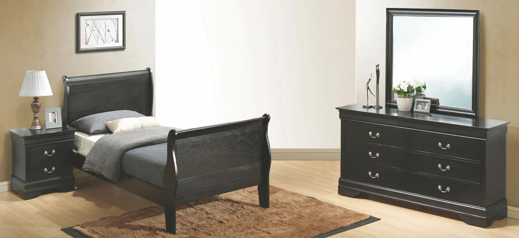 Rossie 4-pc. Sleigh Bedroom Set in Black by Glory Furniture