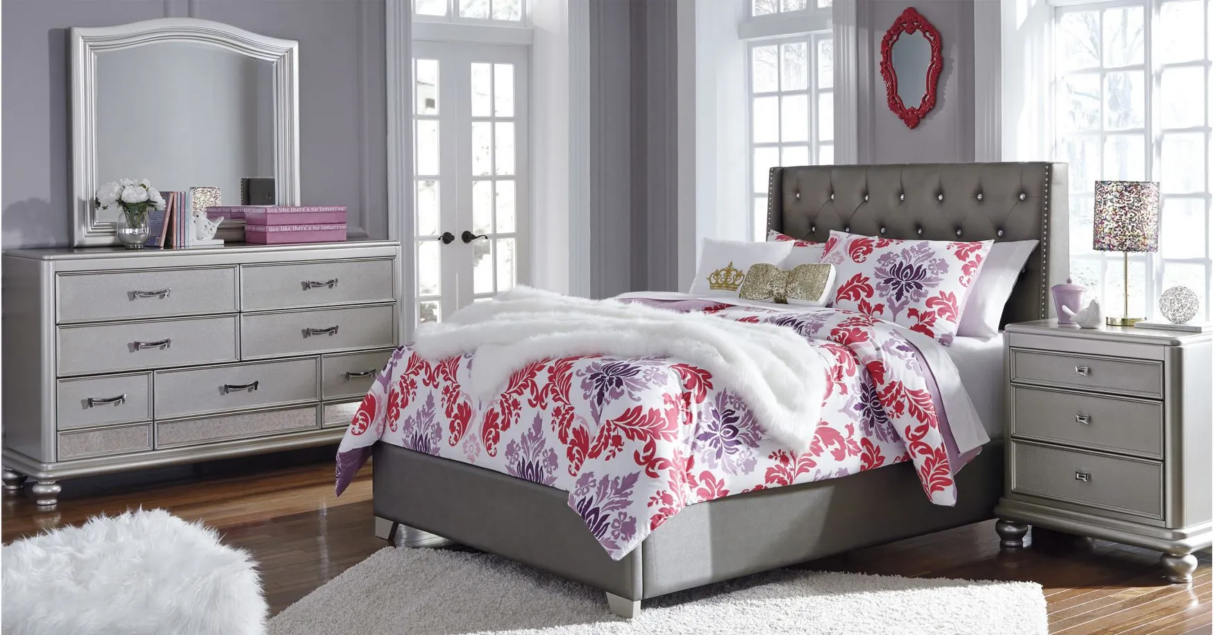 Coralayne Upholstered 4-pc. Bedroom Set in Gray by Ashley Furniture