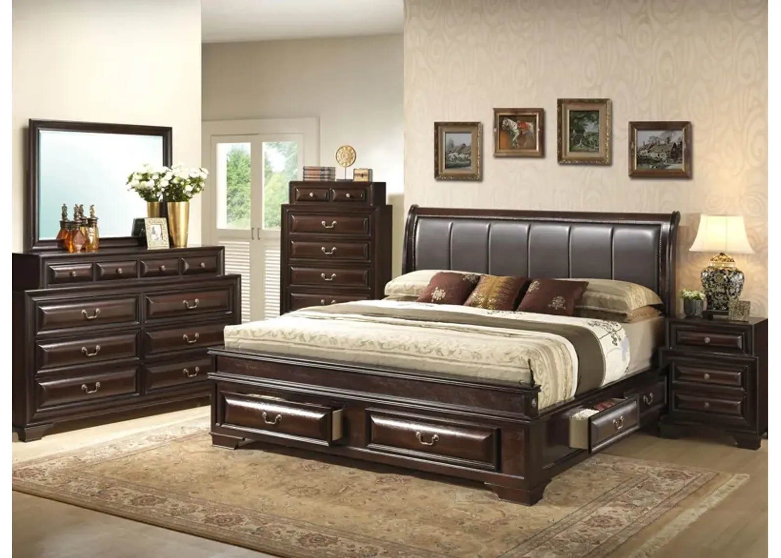 Sarasota Upholstered 4-pc. Storage Bedroom Set in Cappuccino by Glory Furniture