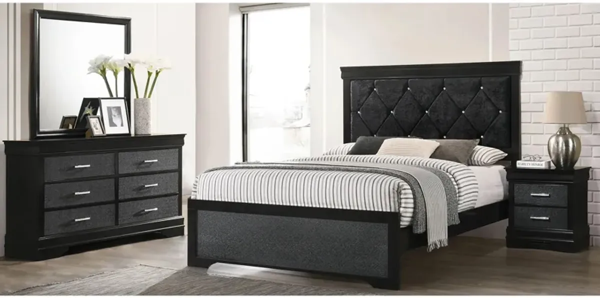 Amalia Upholstered 4-pc. Bedroom Set in Black by Crown Mark