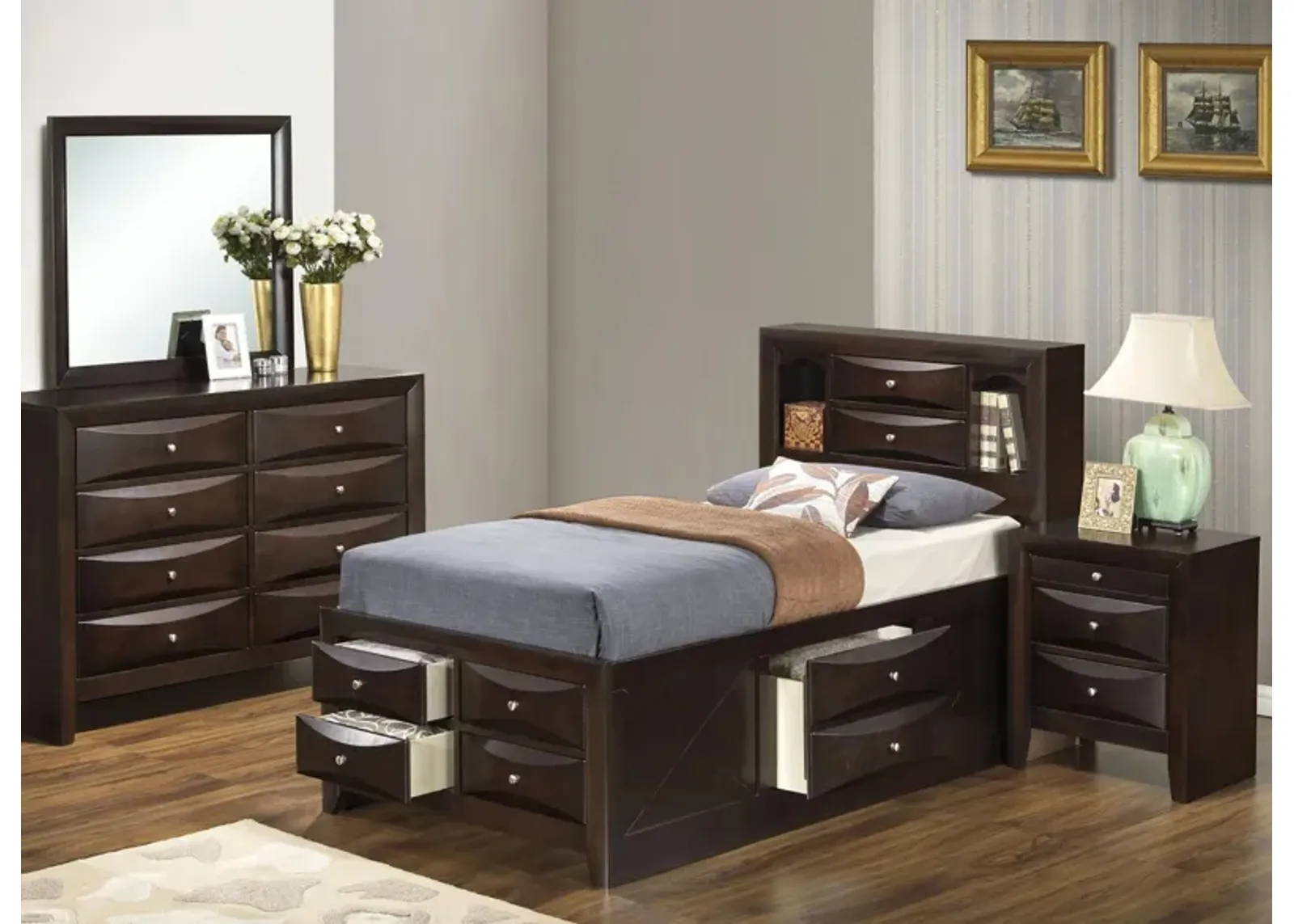 Marilla 4-piece Captain's Bedroom Set in Cappuccino by Glory Furniture