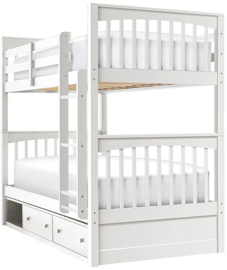 Jordan Twin-Over-Twin Bunk Bed w/ Storage in White by Hillsdale Furniture