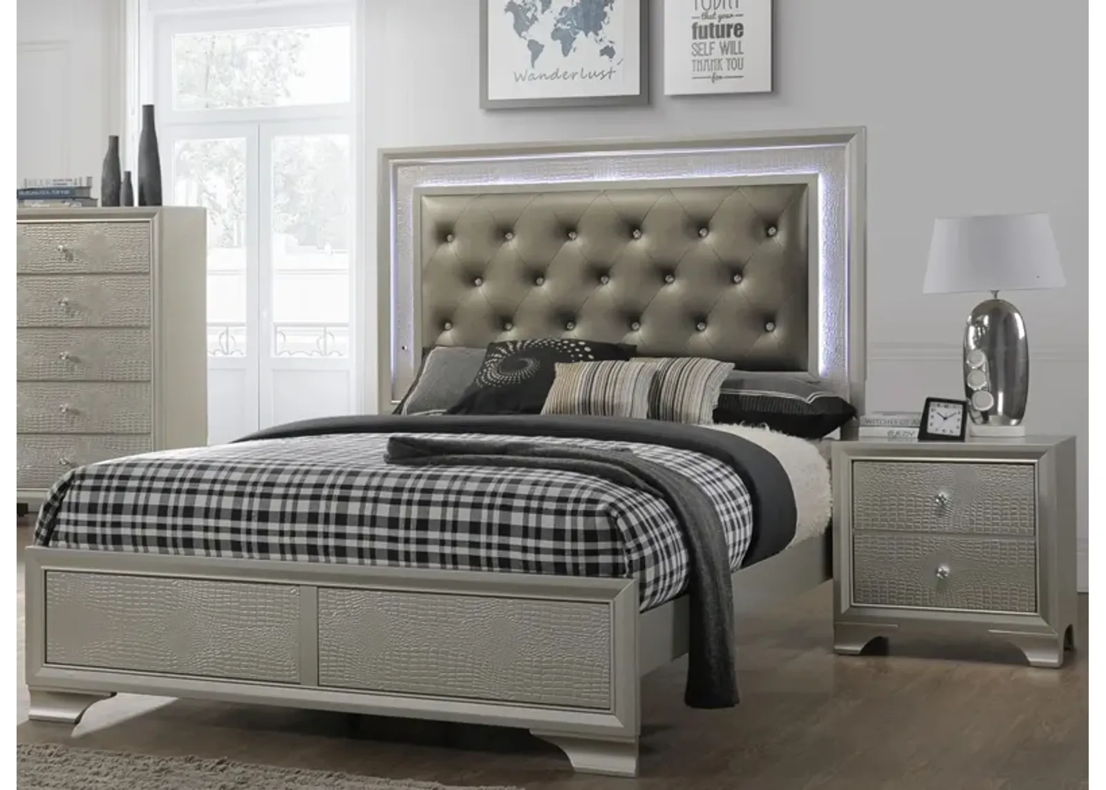 Lyssa King Bed in Champagne Silver by Crown Mark