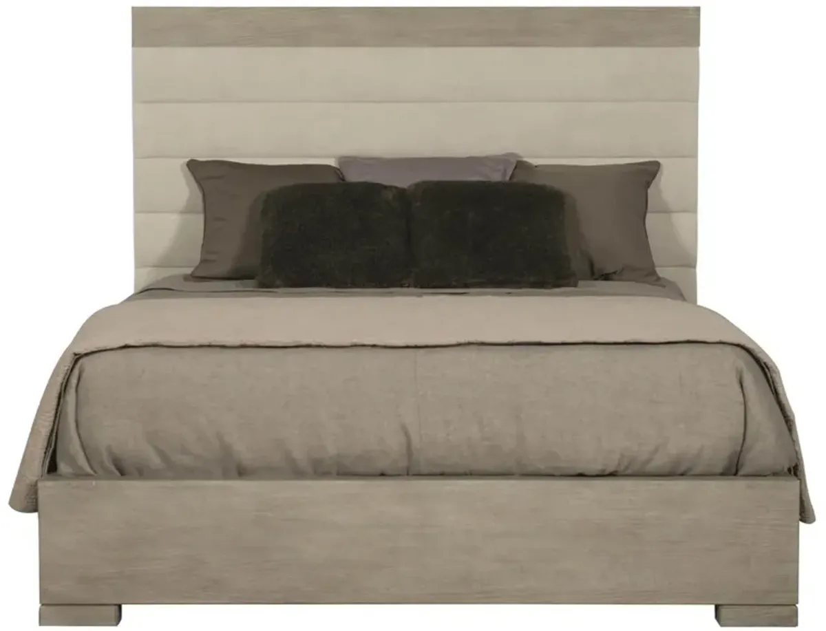 Linea Queen Panel Bed in Cerused Greige by Bernhardt