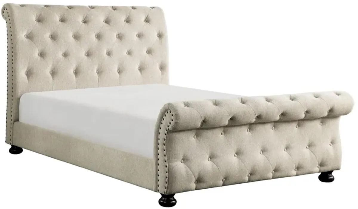 Sanders Upholstered Bed in Beige by Homelegance