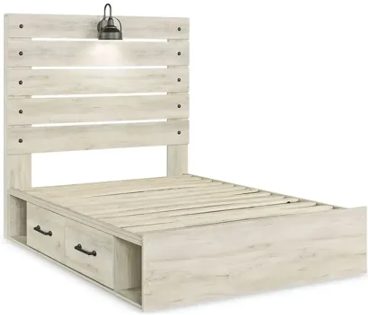 Luna Panel Bed with 4 Side Storage Drawers in Whitewash by Ashley Furniture